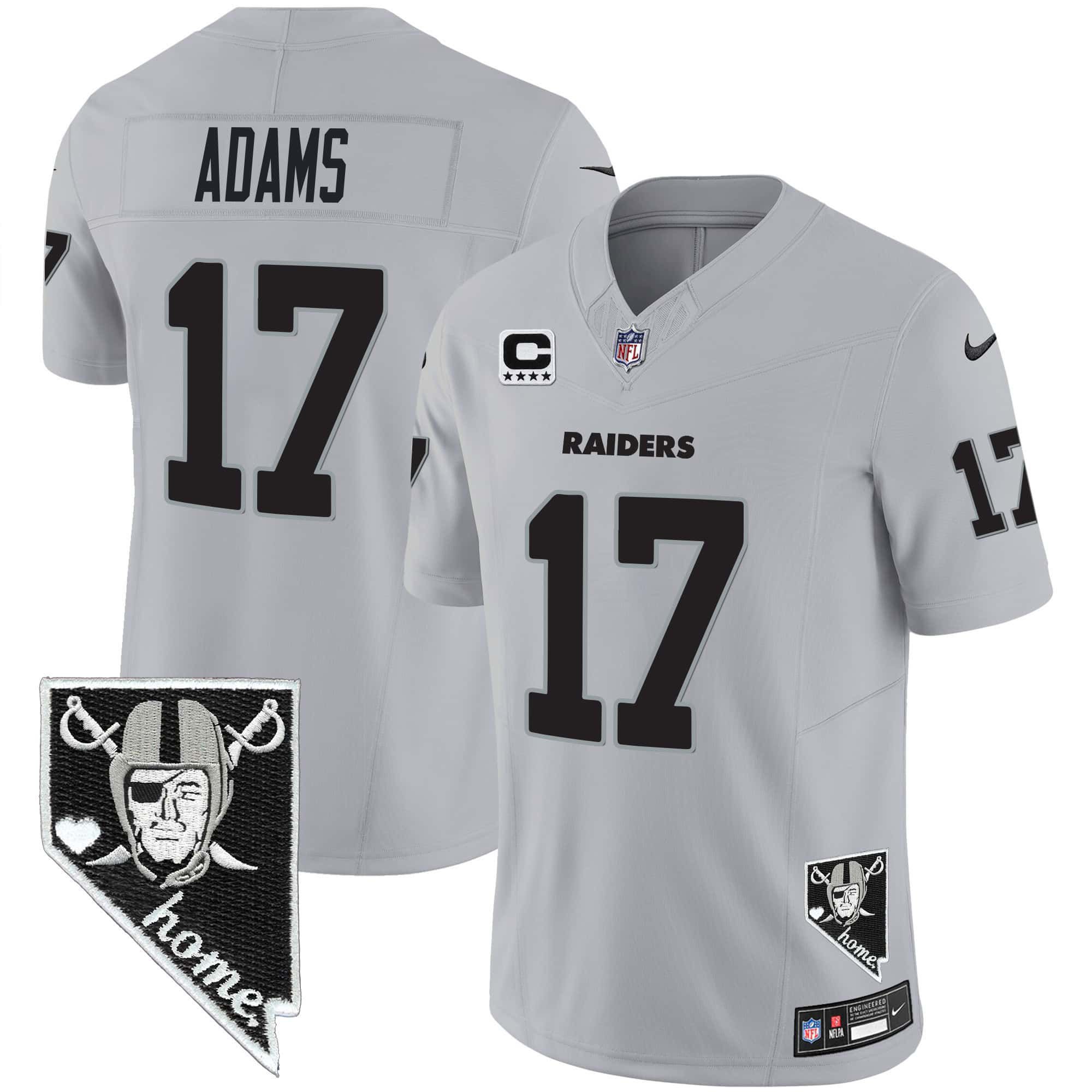 Men Oakland Raiders 17 Adams Grey 2024 Nike Nevada Home Patch Vapor NFL Jersey